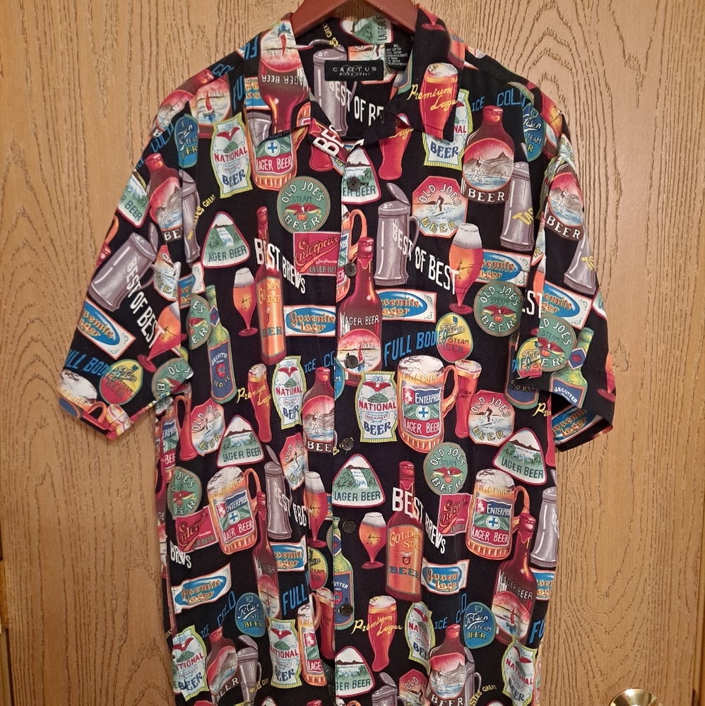 Mens Cactus Black Label Beer Button Down Short Sleeve Shirt Size XL